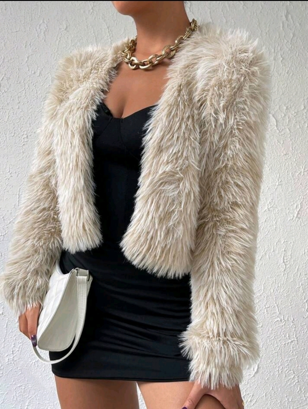 Beige Faux Fur Cropped Jacket